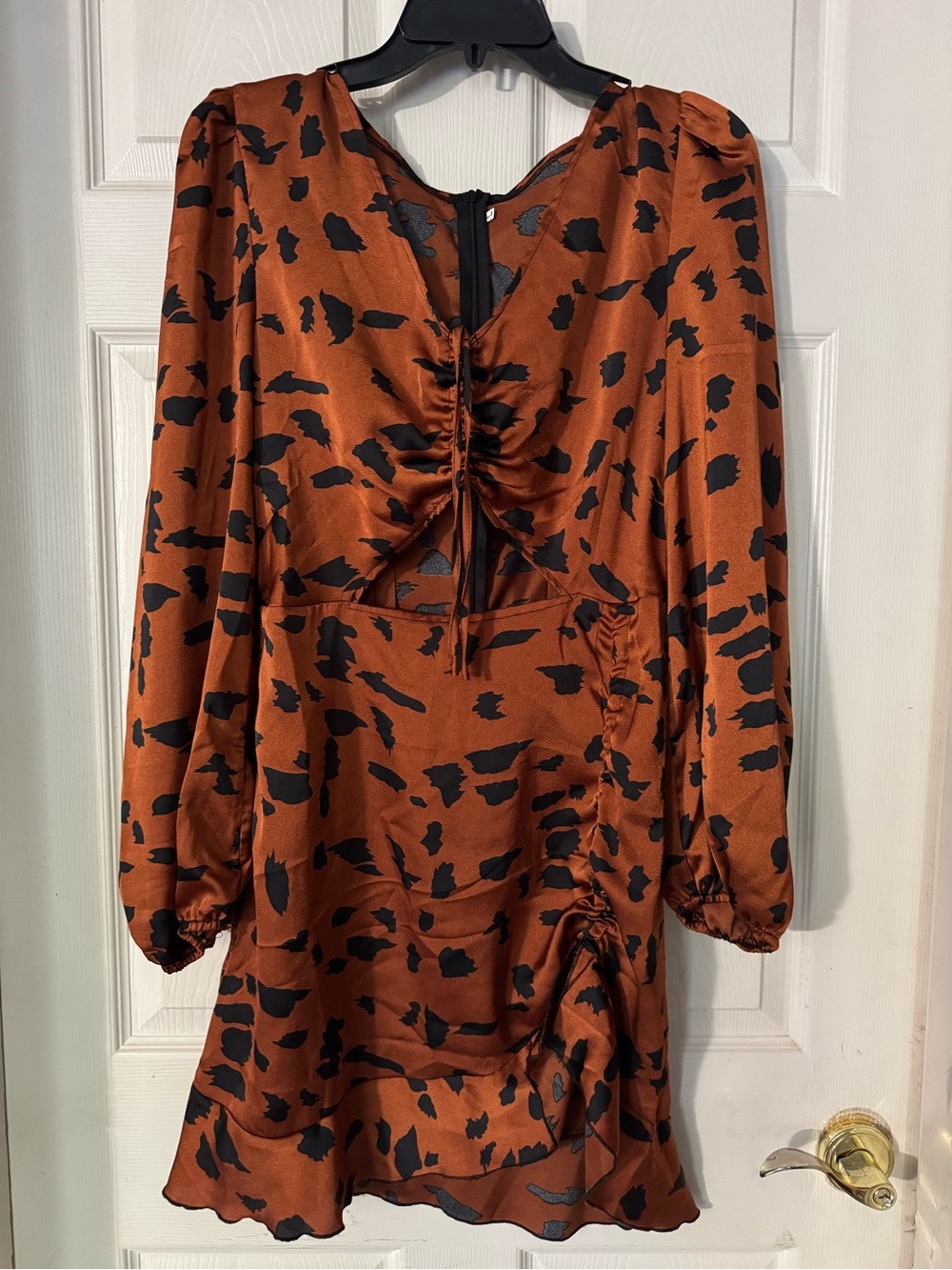 Women's Rust Animal-Print Ruched Long-Sleeve Dress | Size L